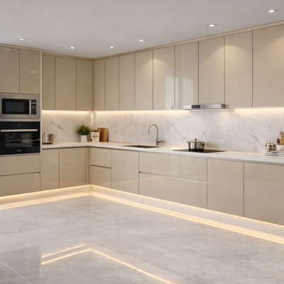 Mẫu tủ bếp Inox cánh Acrylic CA11 chữ L