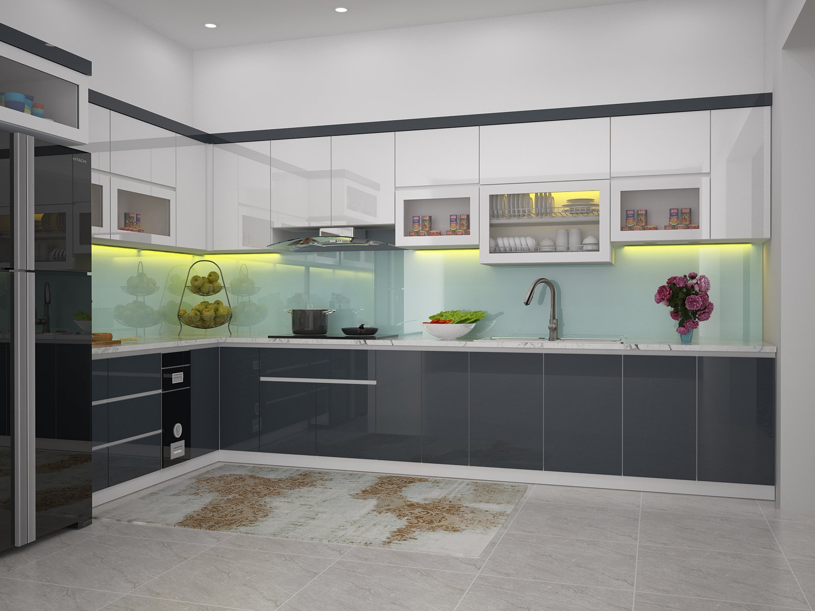 Làm tủ bếp inox cánh acrylic tại Đà Nẵng thiết kế đẹp