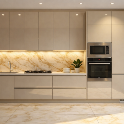 Mẫu tủ bếp inox cánh kính CK112 chữ I