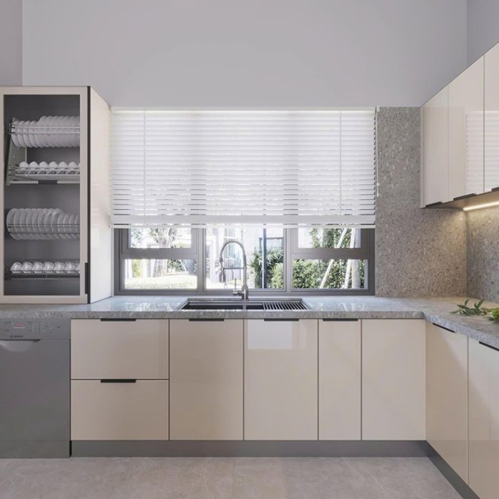 Mẫu tủ bếp inox cánh kính CK112